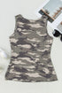 Fitted Ribbed Knit Camouflage Print Scoop Neck Tank Top