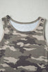 Fitted Ribbed Knit Camouflage Print Scoop Neck Tank Top
