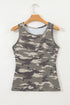 Fitted Ribbed Knit Camouflage Print Scoop Neck Tank Top
