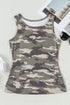 Fitted Ribbed Knit Camouflage Print Scoop Neck Tank Top