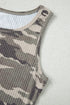 Fitted Ribbed Knit Camouflage Print Scoop Neck Tank Top