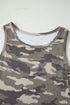 Fitted Ribbed Knit Camouflage Print Scoop Neck Tank Top