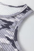 Fitted Ribbed Knit Camouflage Print Scoop Neck Tank Top