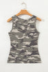 Fitted Ribbed Knit Camouflage Print Scoop Neck Tank Top