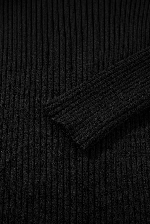 Fitted Ribbed Knit Cold Shoulder Mock Neck Sweater