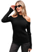 Fitted Ribbed Knit Cold Shoulder Mock Neck Sweater