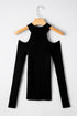 Fitted Ribbed Knit Cold Shoulder Mock Neck Sweater