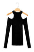 Fitted Ribbed Knit Cold Shoulder Mock Neck Sweater