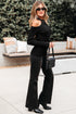 Fitted Ribbed Knit Cold Shoulder Mock Neck Sweater