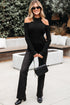 Fitted Ribbed Knit Cold Shoulder Mock Neck Sweater