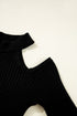 Fitted Ribbed Knit Cold Shoulder Mock Neck Sweater