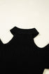 Fitted Ribbed Knit Cold Shoulder Mock Neck Sweater