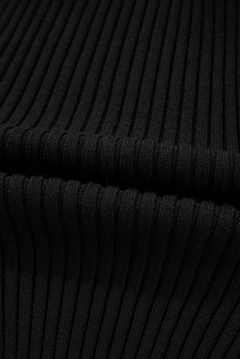 Fitted Ribbed Knit Cold Shoulder Mock Neck Sweater