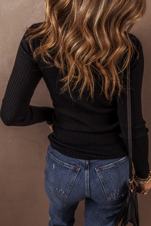 Fitted Ribbed Knit Collared Button Front Cardigan