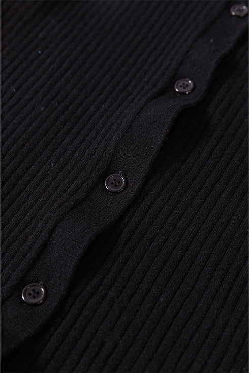 Fitted Ribbed Knit Collared Button Front Cardigan