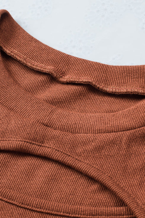 Fitted Ribbed Knit Long Sleeve Peekaboo Cutout Top