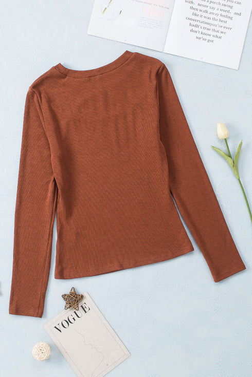 Fitted Ribbed Knit Long Sleeve Peekaboo Cutout Top