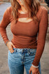 Fitted Ribbed Knit Long Sleeve Peekaboo Cutout Top