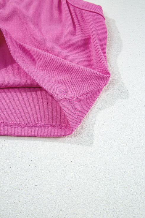Fitted Ribbed Knit Scoop Neck Curved Hem Tank Top
