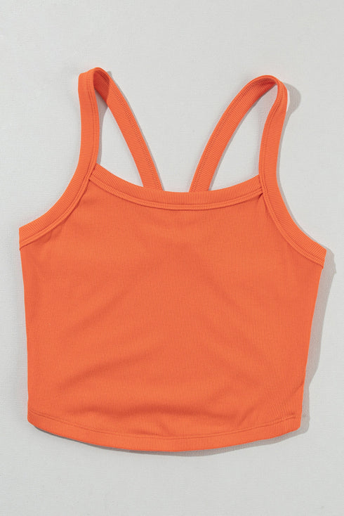 Fitted Ribbed Knit Scoop Neck Curved Hem Tank Top