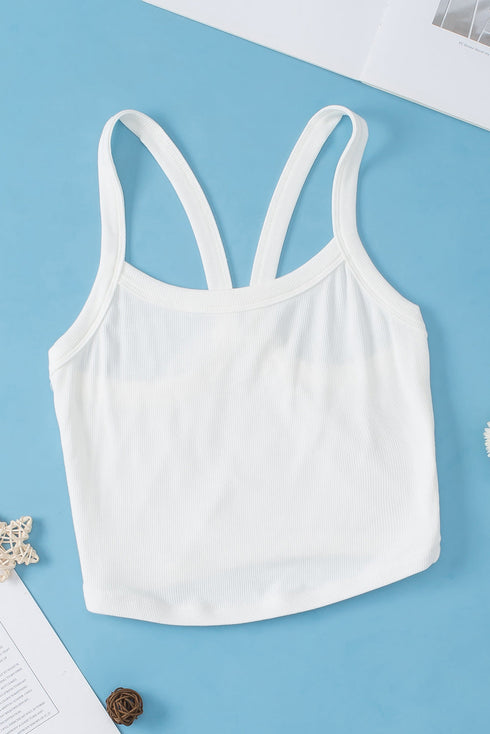 Fitted Ribbed Knit Scoop Neck Curved Hem Tank Top