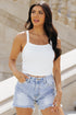 Fitted Ribbed Knit Scoop Neck Curved Hem Tank Top