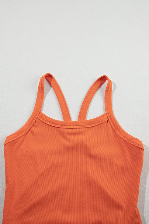 Fitted Ribbed Knit Scoop Neck Curved Hem Tank Top