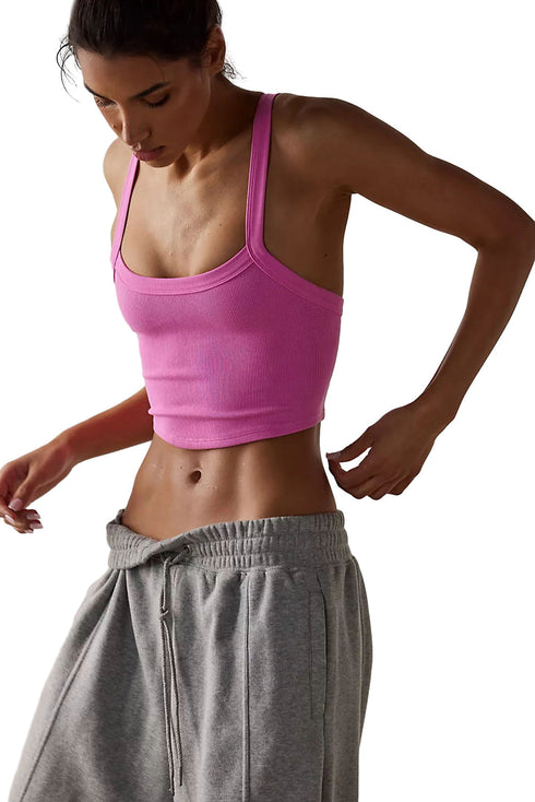 Fitted Ribbed Knit Scoop Neck Curved Hem Tank Top
