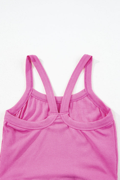 Fitted Ribbed Knit Scoop Neck Curved Hem Tank Top