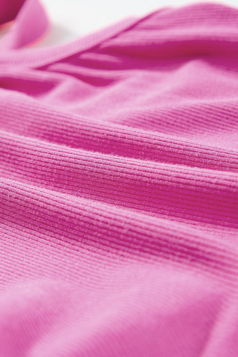 Fitted Ribbed Knit Scoop Neck Curved Hem Tank Top