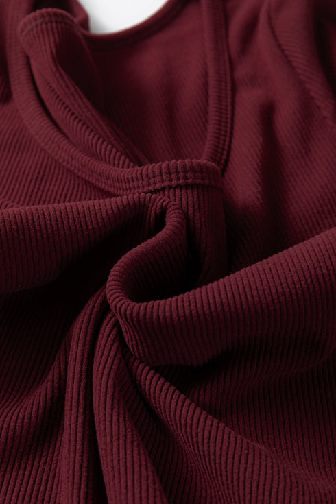 Fitted Ribbed Long Sleeve U Neckline Cropped Top