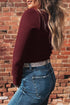Fitted Ribbed Long Sleeve U Neckline Cropped Top