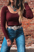 Fitted Ribbed Long Sleeve U Neckline Cropped Top