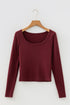 Fitted Ribbed Long Sleeve U Neckline Cropped Top