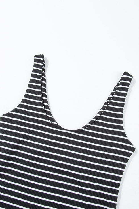 Fitted Scoop Neck Striped Ribbed Knit Dress
