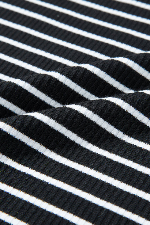 Fitted Scoop Neck Striped Ribbed Knit Dress