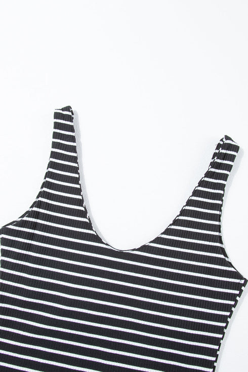 Fitted Scoop Neck Striped Ribbed Knit Dress