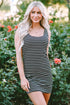 Fitted Scoop Neck Striped Ribbed Knit Dress