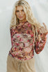 Fitted Sheer Mesh Floral Print Long Sleeve Top