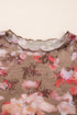Fitted Sheer Mesh Floral Print Long Sleeve Top