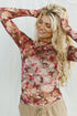 Fitted Sheer Mesh Floral Print Long Sleeve Top