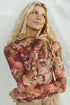 Fitted Sheer Mesh Floral Print Long Sleeve Top