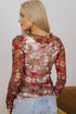 Fitted Sheer Mesh Floral Print Long Sleeve Top