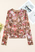 Fitted Sheer Mesh Floral Print Long Sleeve Top