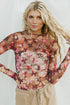 Fitted Sheer Mesh Floral Print Long Sleeve Top