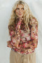 Fitted Sheer Mesh Floral Print Long Sleeve Top