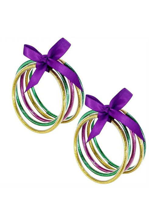 Five Piece Glitter Jelly Bow Ribbon Bracelet Set