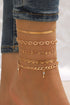 Five Piece Heart Charm Rhinestone Dangle Anklet Set