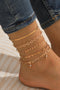 Five Piece Heart Charm Rhinestone Dangle Anklet Set