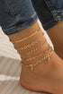 Five Piece Heart Charm Rhinestone Dangle Anklet Set